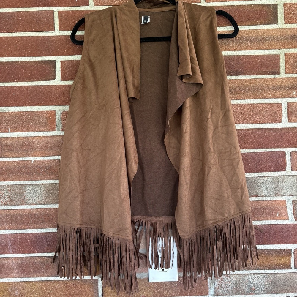 Apt 9 Brown Faux Suede Fringe Vest Boho Hippie Costume Native One Size A3861
